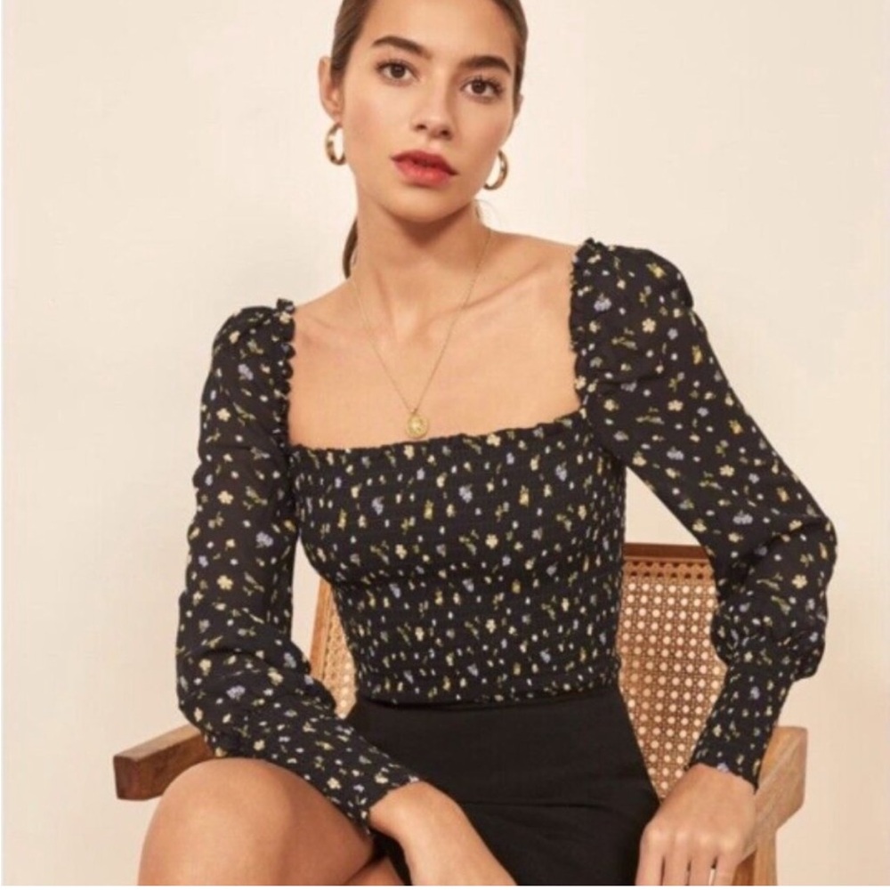 Reformation pinto top in black floral in size medium. NWT
